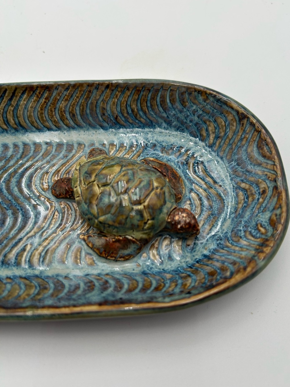 Studio Pottery Sea Turtle Serving Tray / Trinket Tray